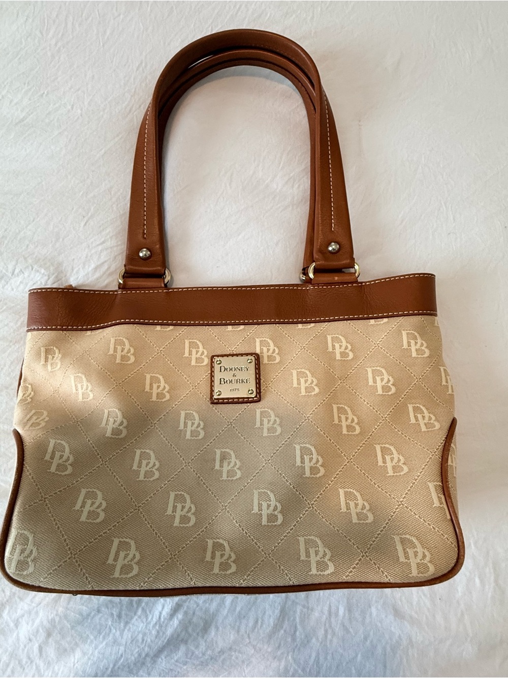 Dooney & Bourke Medium East/West Tan and Brown Medium Shoulder Bag